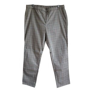 Uniqlo Plaid Pull On Pants XL Beige Elastic Waist Stretch Casual Comfort